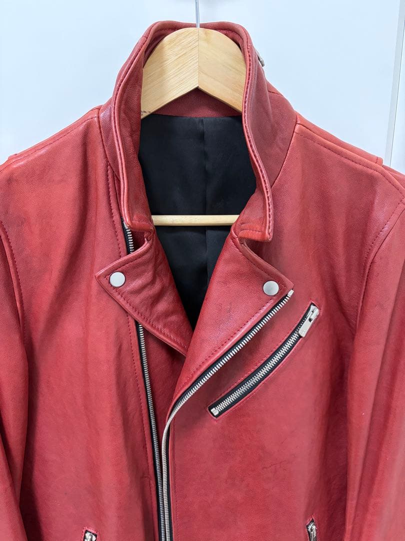 希少カラー noid ラムベジタブルWライダースジャケット レッド