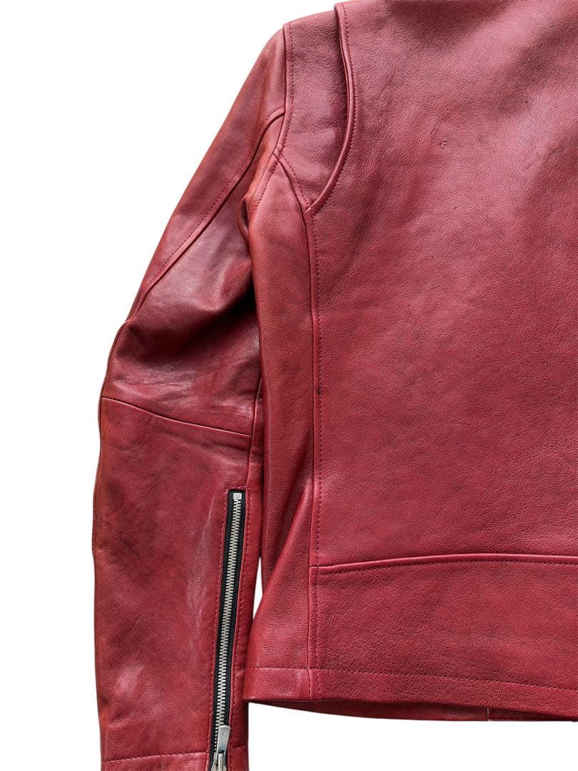 希少カラー noid ラムベジタブルWライダースジャケット レッド