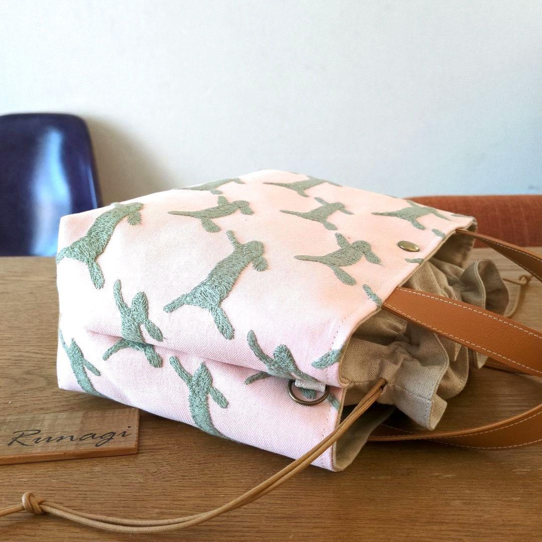 【sale】あおりポケットの巾着バッグ＊ミナペルホネン runrunrun