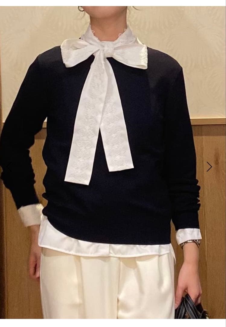 レース コンビ ボウタイ リボンブラウス ウォッシャブルUNITEDARROWS