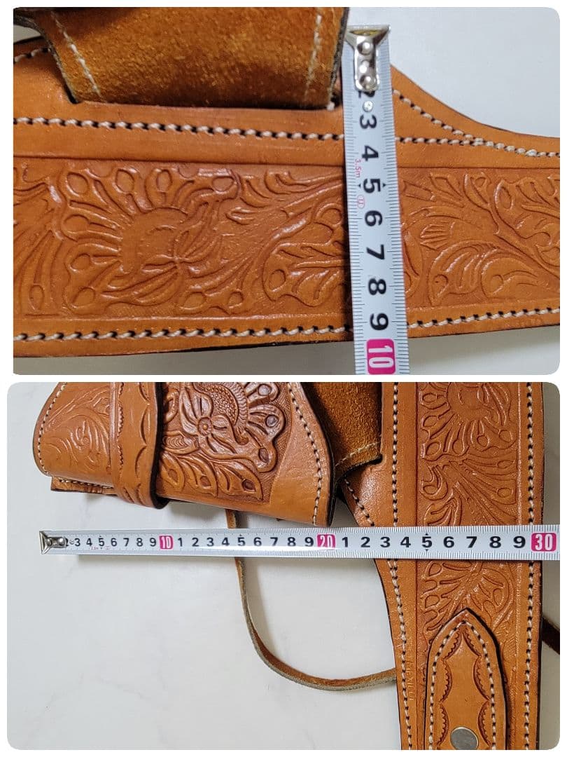【美品】本革 カービング ウエスタン ガンベルト ホルスター付