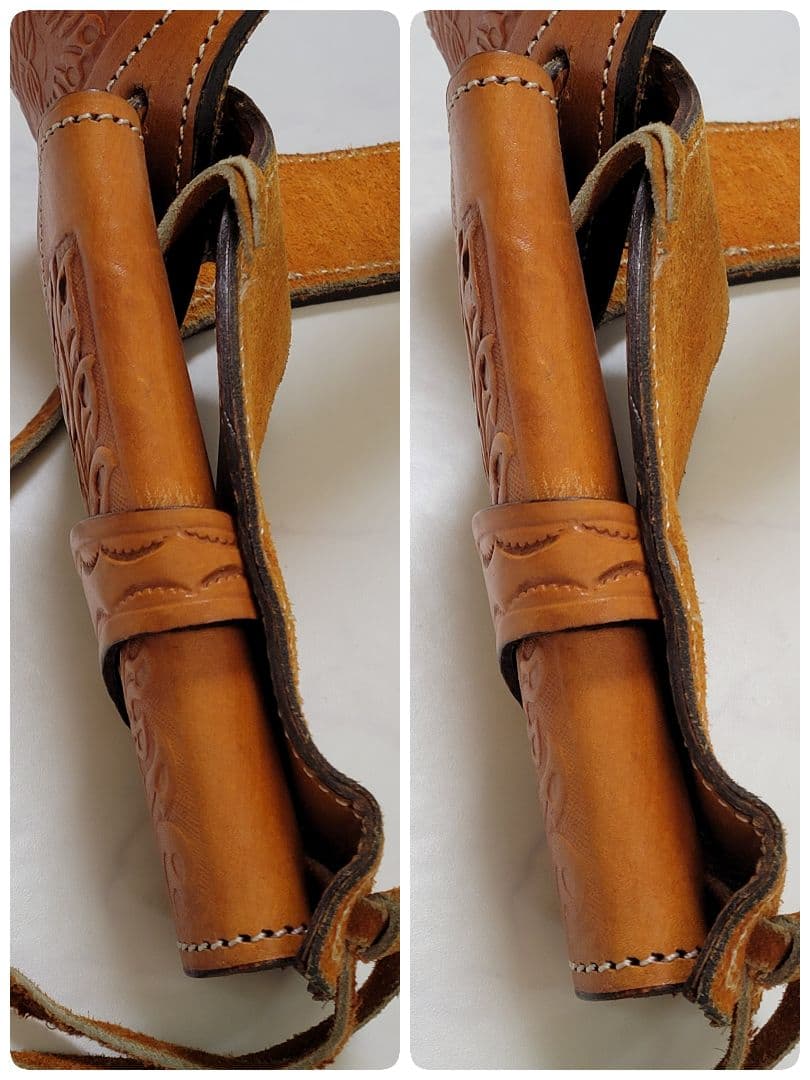 【美品】本革 カービング ウエスタン ガンベルト ホルスター付