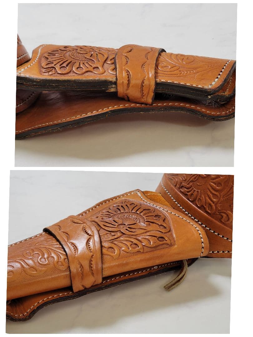 【美品】本革 カービング ウエスタン ガンベルト ホルスター付