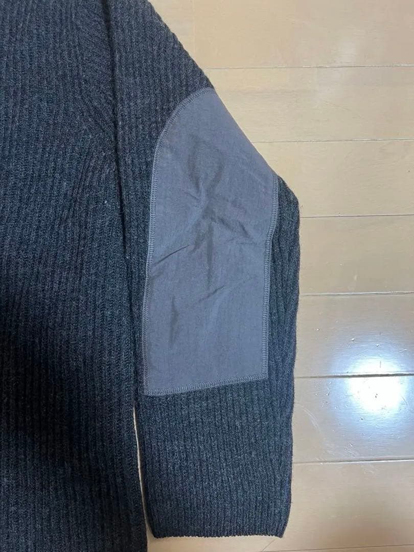 MUJI LABO メリノウール畦編みエルボーパッチ付きクルーネックセーター