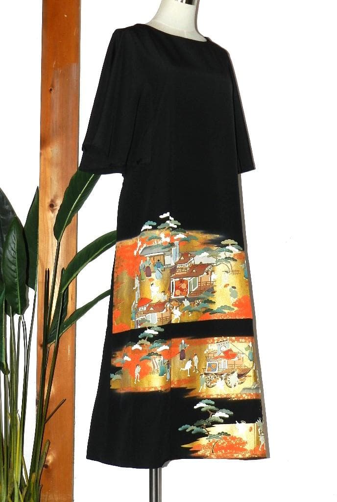 留袖　ワンピース　ドレス　フレアー袖　手書き友禅染　正絹　455　夢ちりめん