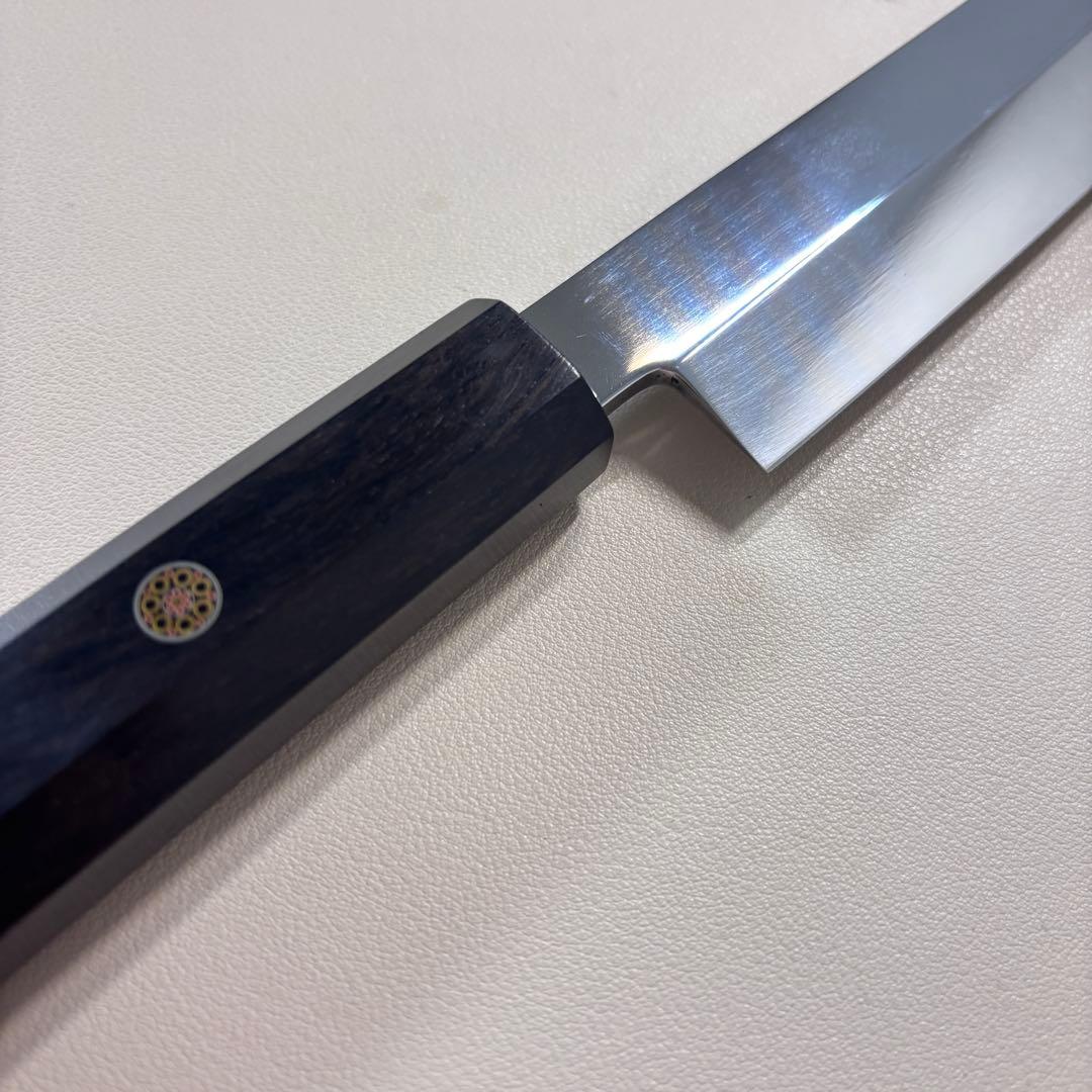 「ゆうちゃんママ 」270mm 切付柳刃包丁 鏡面　黒檀八角柄 刺身包丁