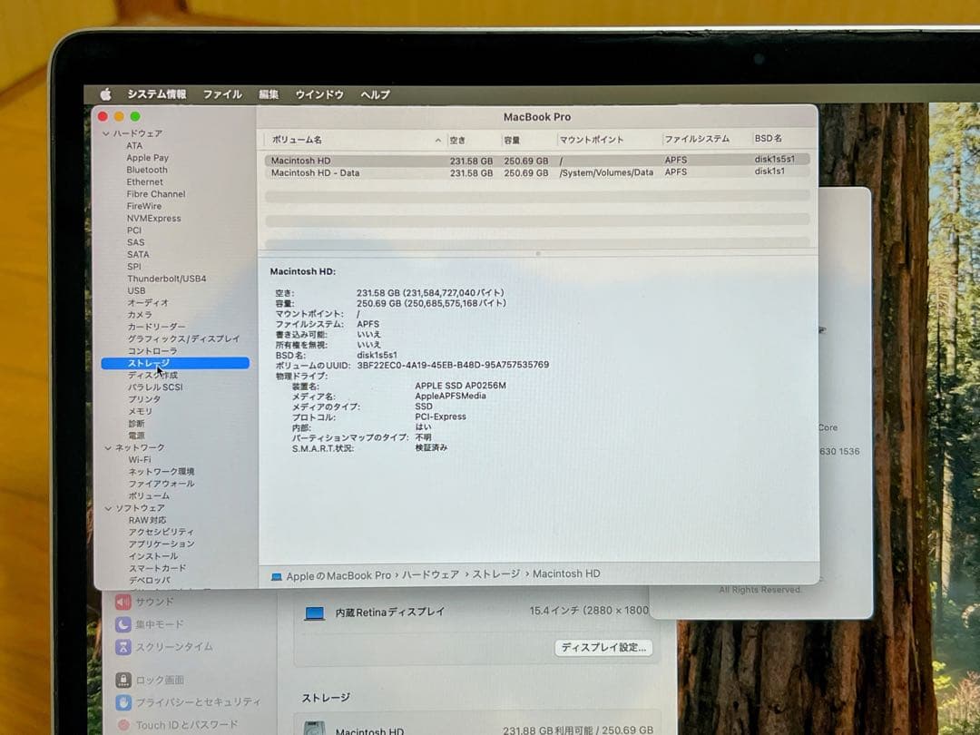 MacBook Pro 15インチ　2019 i7 256GB RAM 16GB