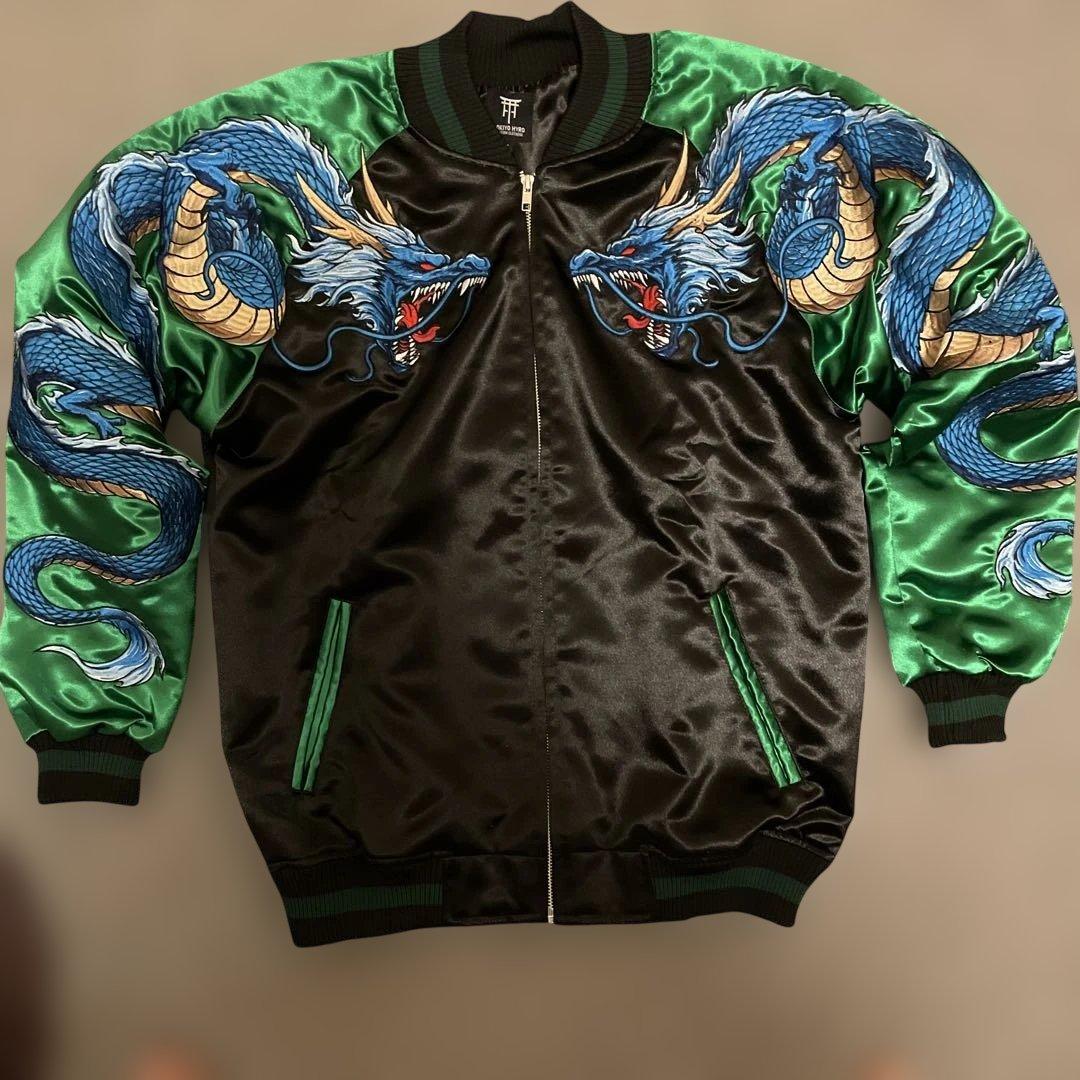 刺繍スカジャン 龍×鬼デザイン サテンXL相当