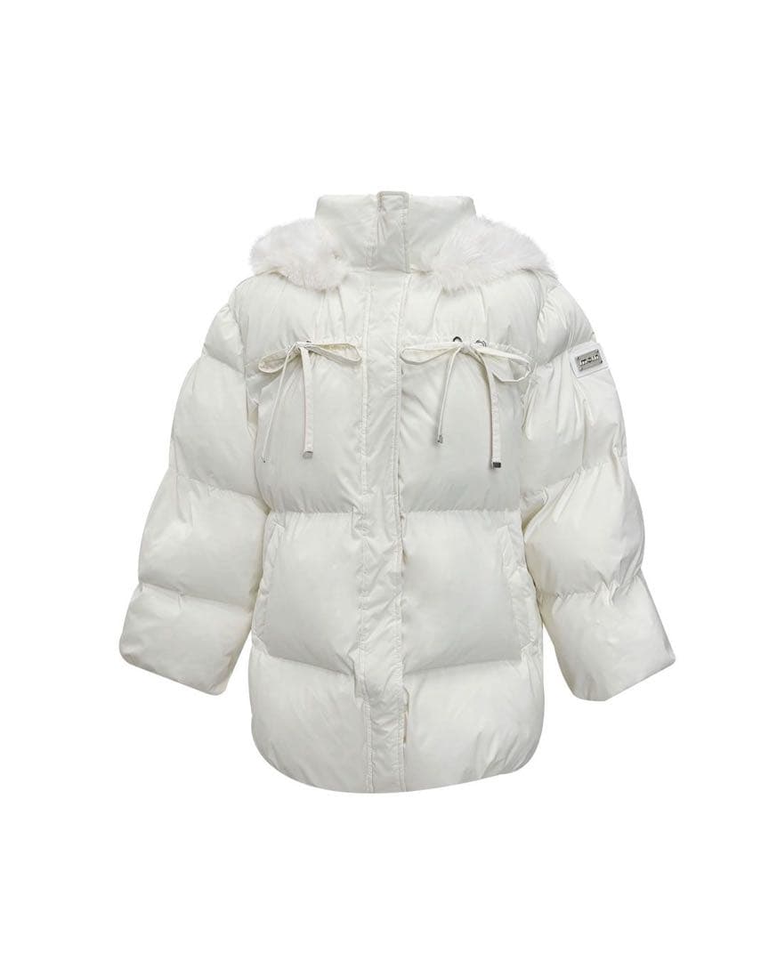 新品タグ付 ミシェルマカロン ファーフードリボンダウンコート ホワイト フリー