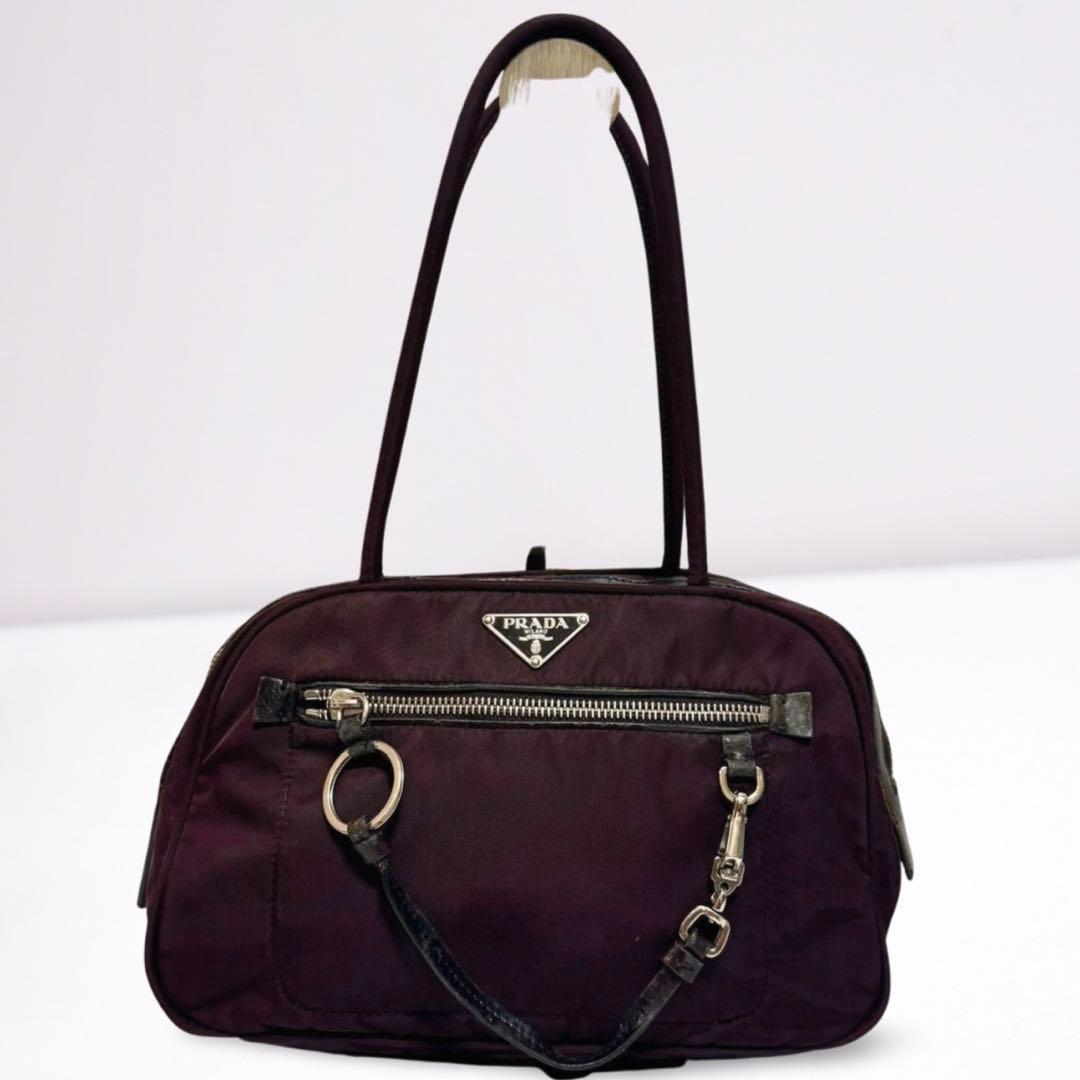 【正規品】プラダ PRADA ミニボストン ボルドー ナイロン×レザー 三角ロゴ