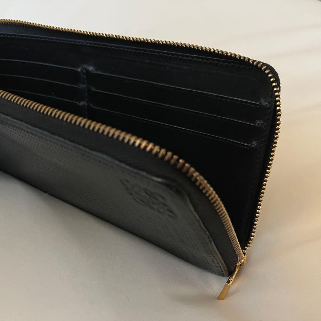 ★美品★LOEWE ラウンドファスナー 長財布 アナグラム リネン レザー 黒