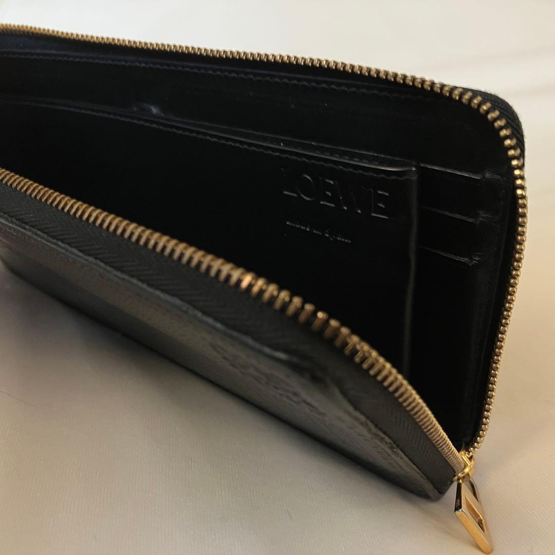 ★美品★LOEWE ラウンドファスナー 長財布 アナグラム リネン レザー 黒