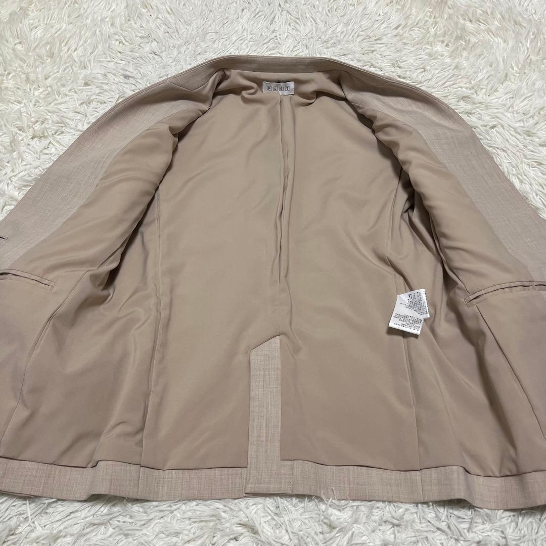 美品 PLST ノーカラー セットアップ スーツ ストレッチ ピンクベージュ