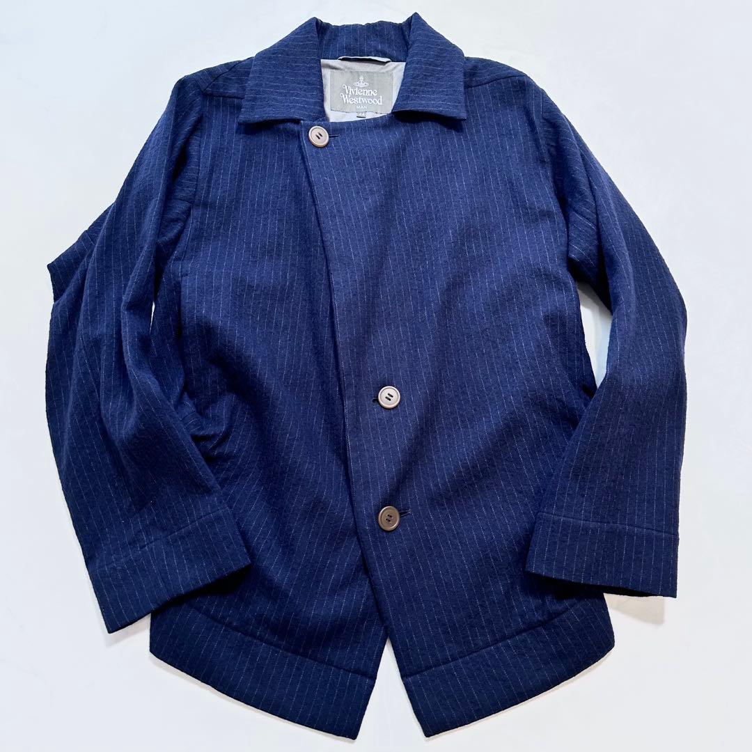 現行品✨ヴィヴィアンウエスドウッドマン プレッジ ストライプジャケット 紺 44