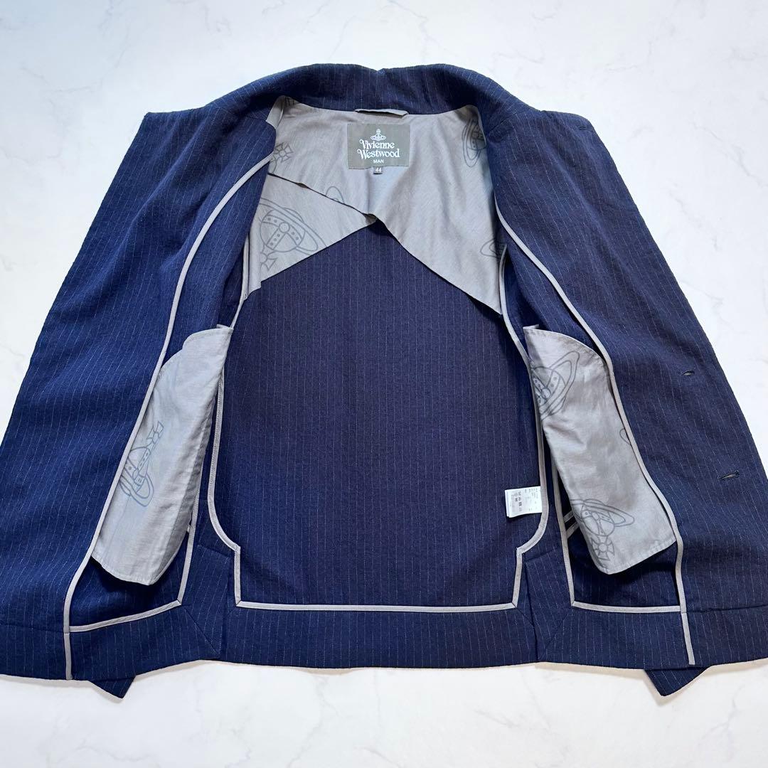 現行品✨ヴィヴィアンウエスドウッドマン プレッジ ストライプジャケット 紺 44
