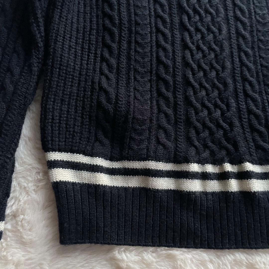 美品　フレッドペリー 表記S ケーブルニット　チルデンニット　ウール　月桂樹　黒