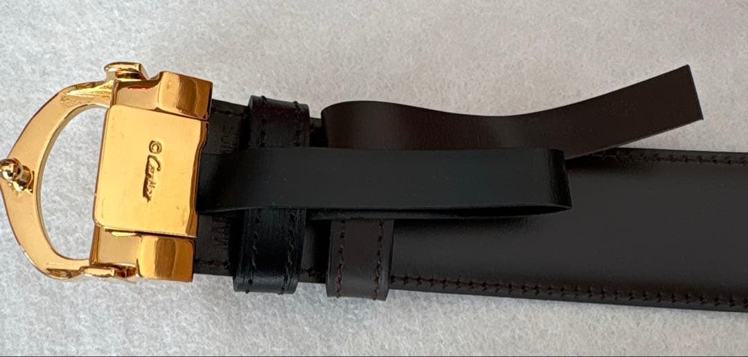 Cartier 黒 レザー ベルト ゴールドバックル