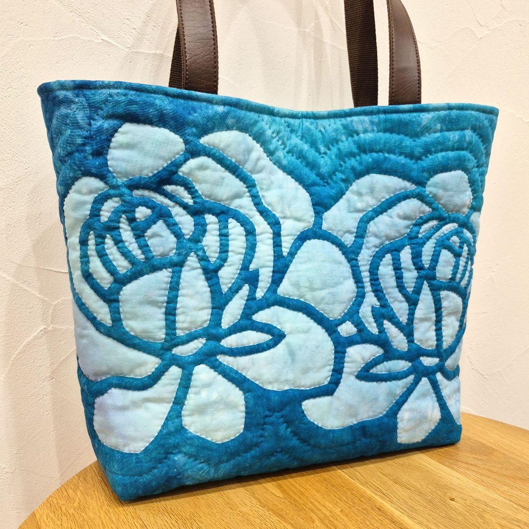 NO.217 ハワイアンキルト トートバッグ ハンドメイド ロケラニ♡ブルー