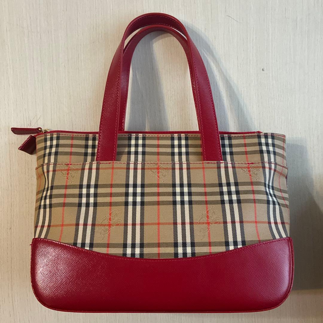 バーバリー ノバチェック ハンドバッグ ベージュ/レッド ゴールドチャーム 新品