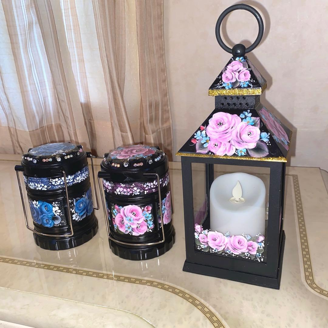 ジュエリーボックス　ランタン　懐中電灯　電子カイロ　防犯ブザー　薔薇　手描き
