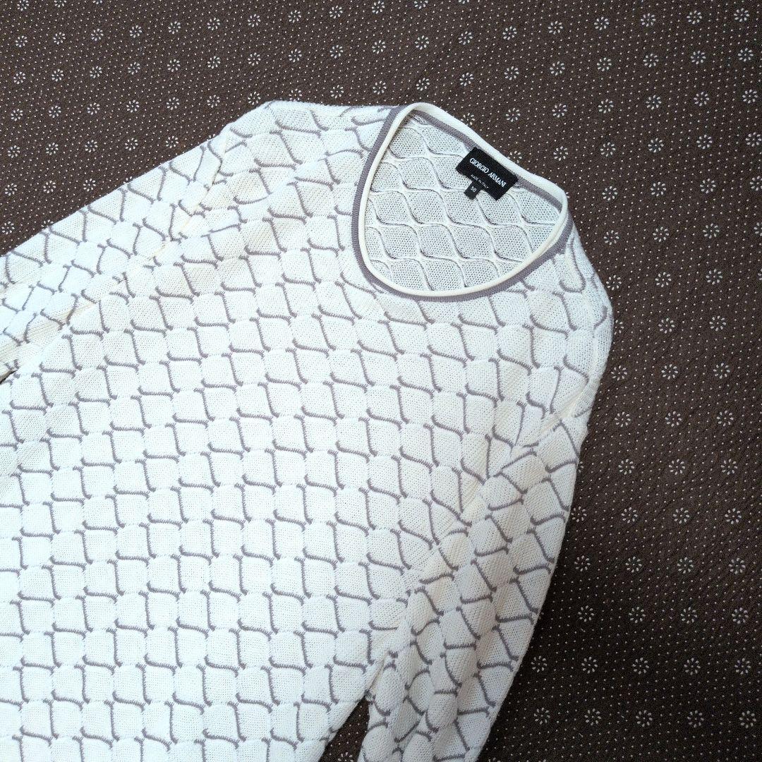 【美品】ジョルジオアルマーニ☆黒タグ　XL相当　幾何学模様　カシミヤ混　ニット