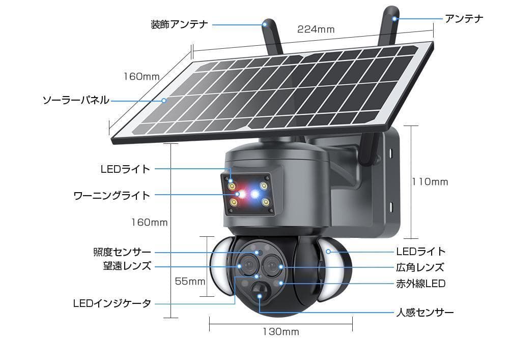 電源不要（60906）防犯ソーラーバッテリーセキュリティカメラ BDSC-12X