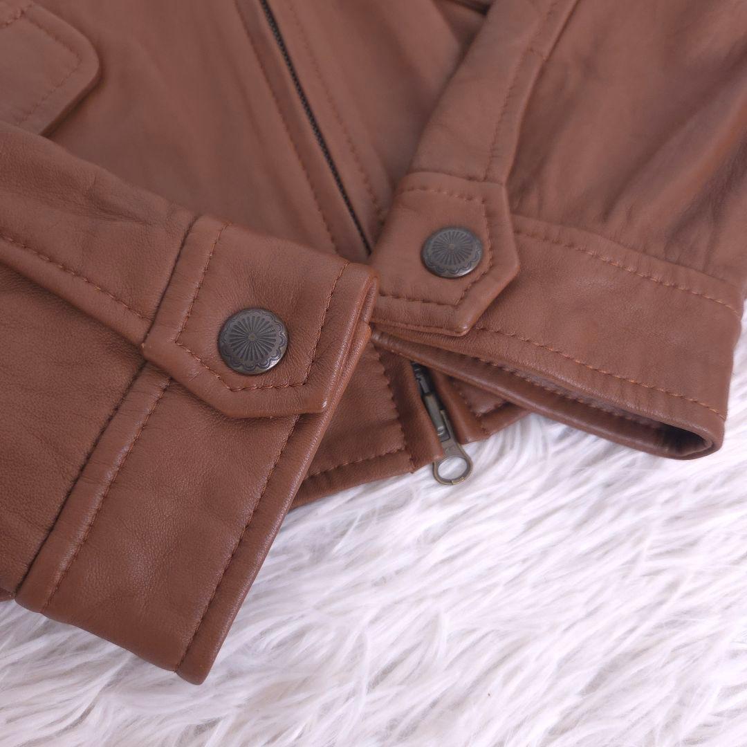 美品 23区 ラムレザー ライダース ノーカラージャケット ブラウン M