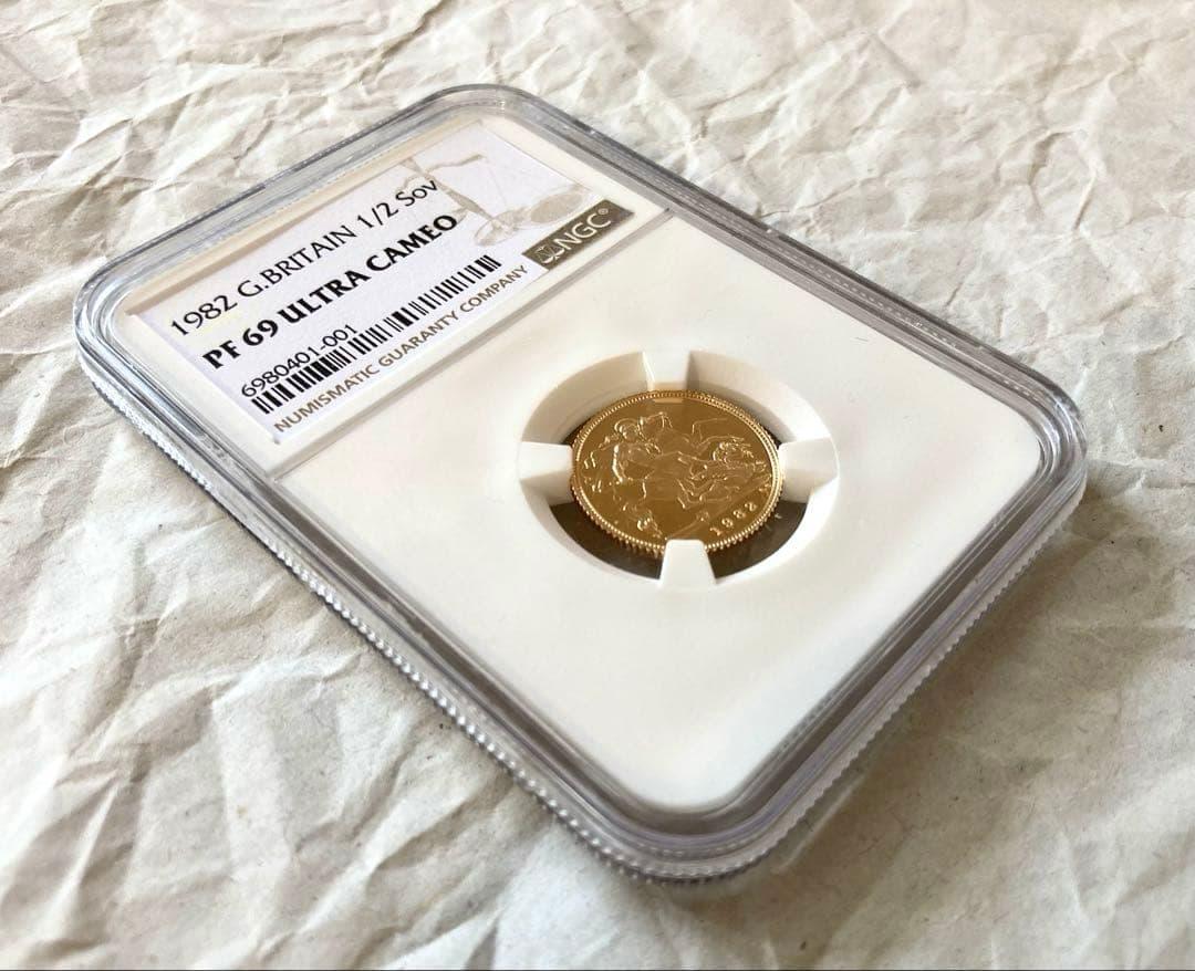 NGC準最高鑑定★1982年イギリス1/2ソブリンプルーフ金貨★PF69UC