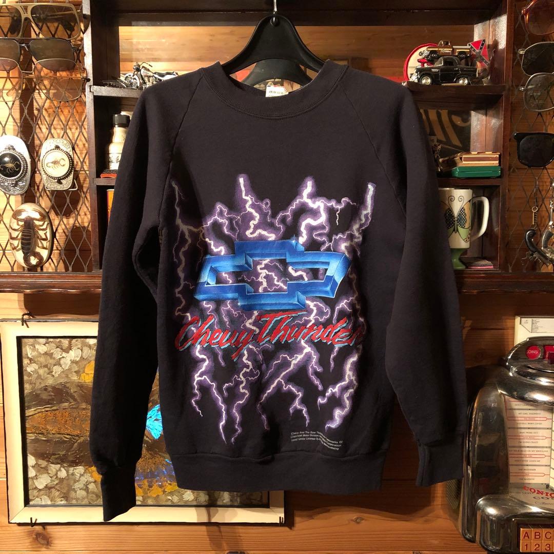 シボレー　サンダー　雷　スウェット　古着　アメ車　ローライダー　マノウォー　黒