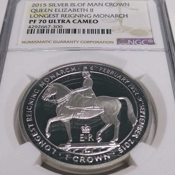 2015 マン島エリザベス女王在位最長記念プルーフ銀貨 NGC PF70UC②