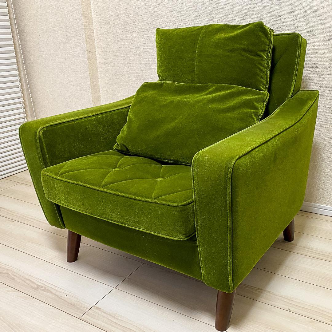 カリモク60 正規品 ロビーチェア1シーター＋純正クッション2点モケットグリーン