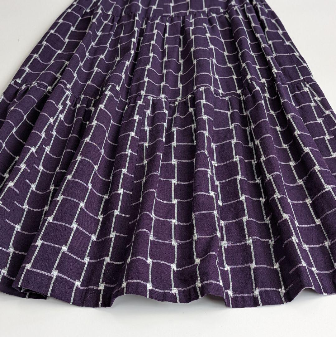 儀右ヱ門 ギエモン 久留米絣 三段ティアード ロングスカート 紫