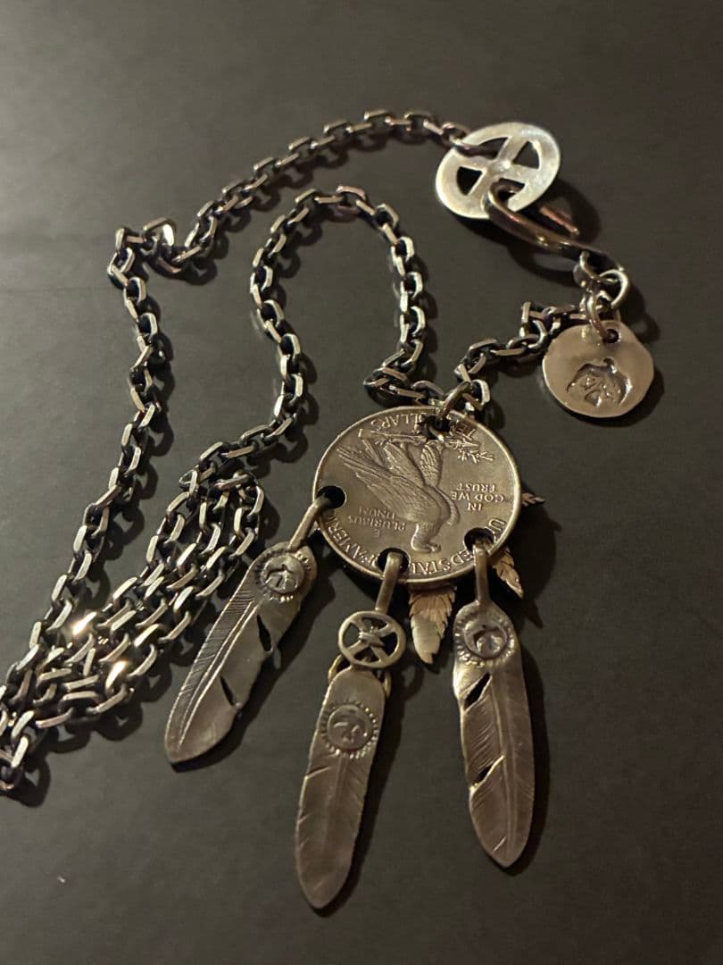 ゴローズ　三点吊り中金メタル付きグラス大イーグルフック細角チェーンセット