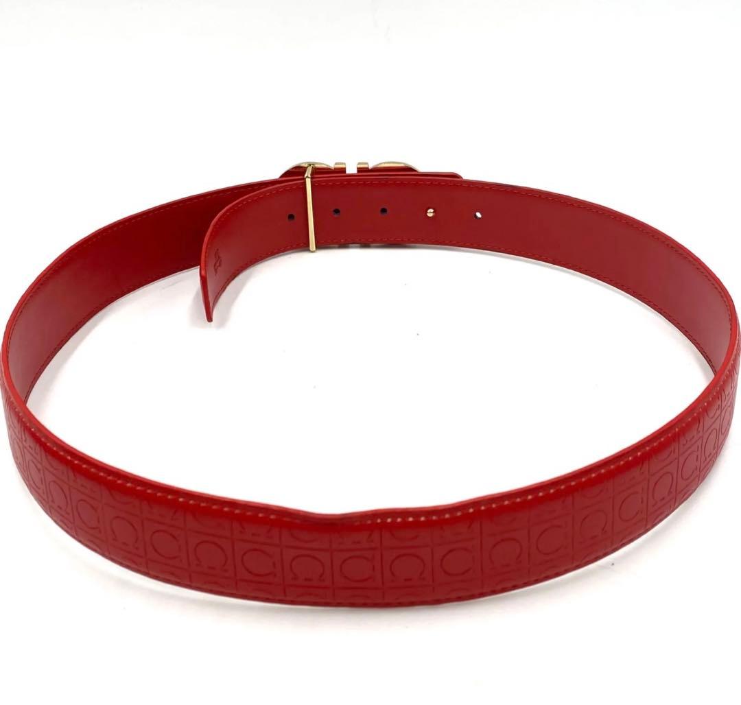 レッド レザー ベルト ゴールドバックル