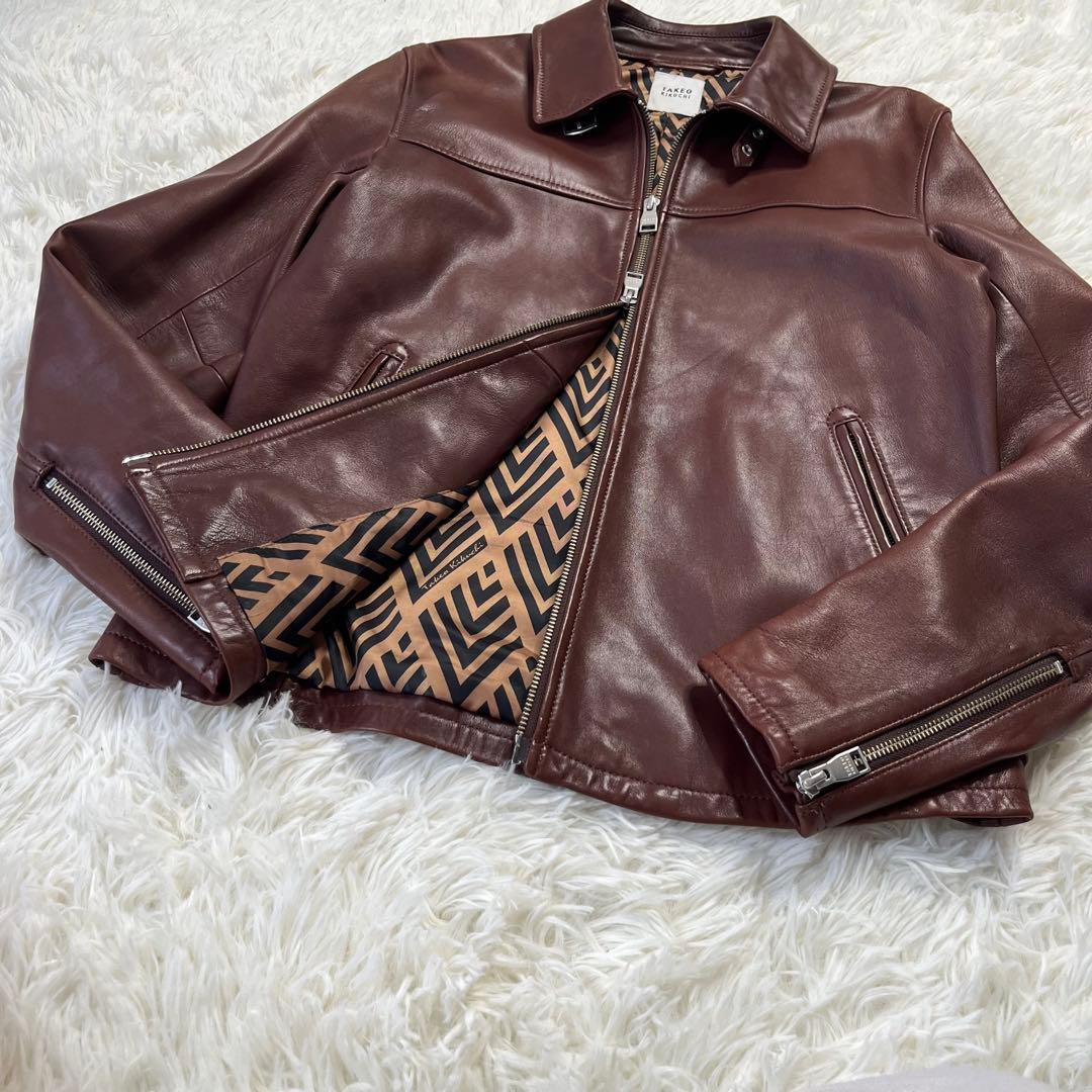 ★美品★TAKEO KIKUCHI ラムレザー レザージャケット 裏地総柄 L