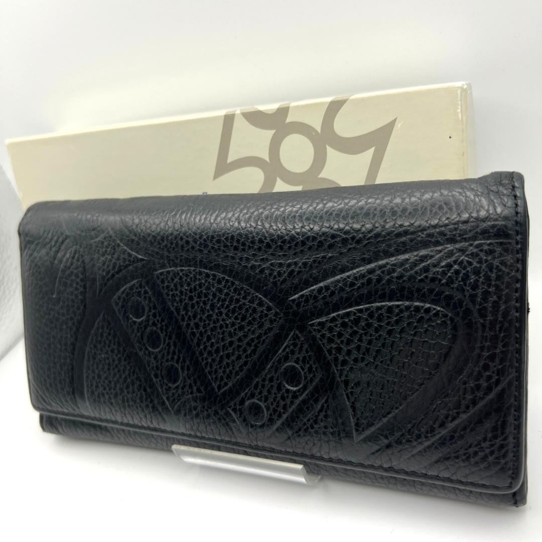 美品ヴィヴィアンウエストウッド★メンズフラップロングウォレット 長財布 本革 黒