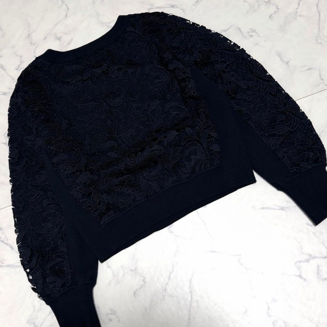 ANAYI アナイ ニット フイユレース プルオーバー ネイビー トップス M