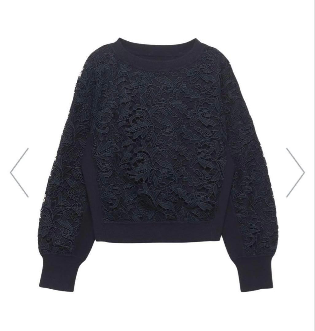 ANAYI アナイ ニット フイユレース プルオーバー ネイビー トップス M