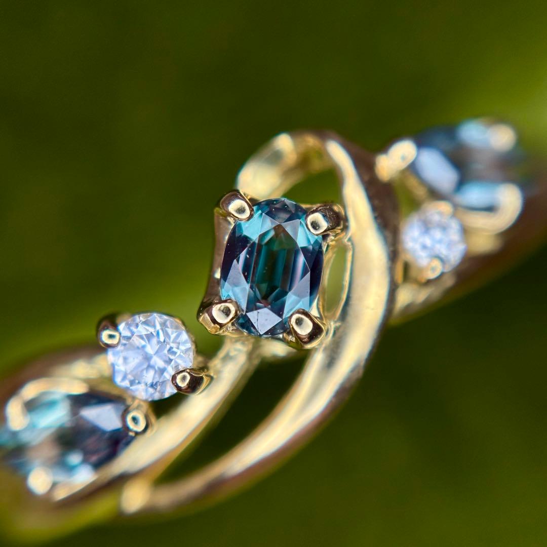 天然非加熱アレキサンドライト ダイヤモンド リング 計0.31ct K18