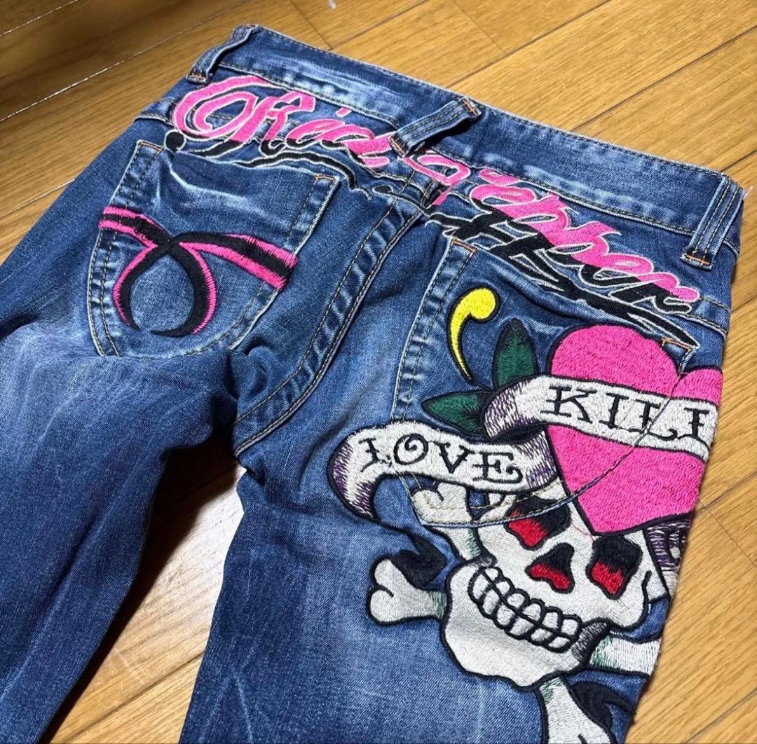 スカル刺繍デニムパンツ