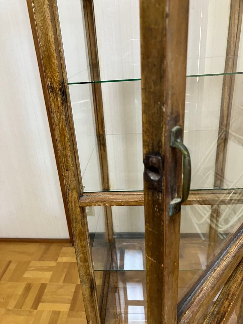 レトロ商品　アンティークガラスケース 木製商品ケース　4段ケース