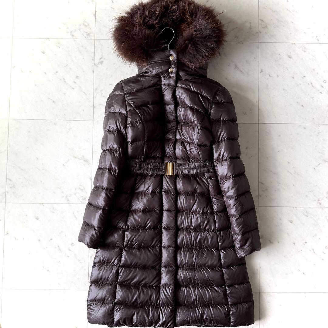 人気 ヘルノ HERNO フードファー＆ベルト付き ロングダウンコート ブラウン