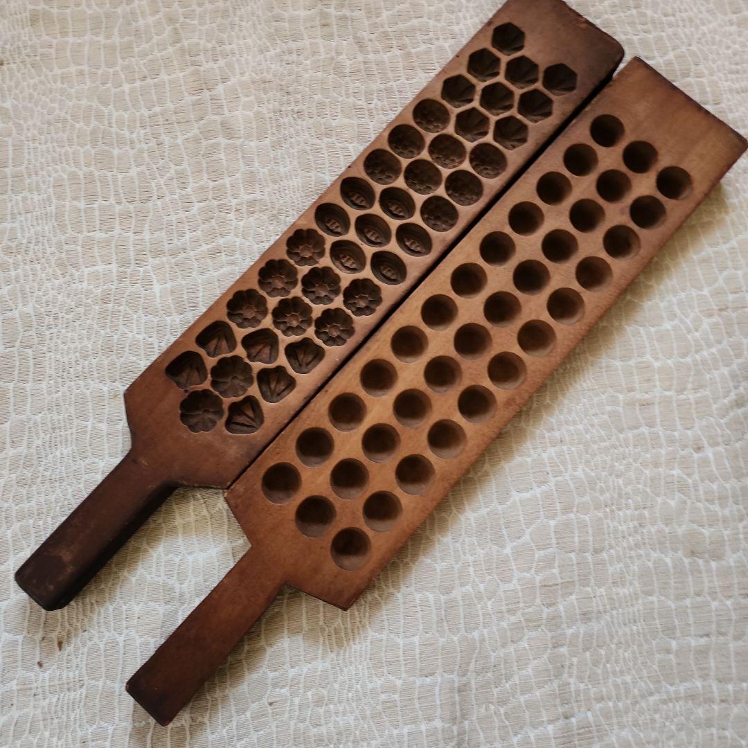 ユ*リ様 菓子木型2点セット-8　古い 木型 菓子型 和菓子 木製 古道具 古物