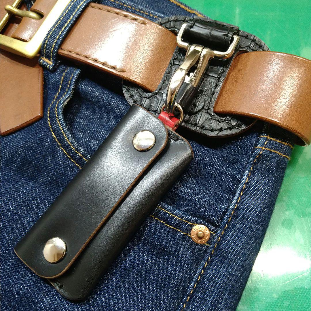 本物 クロコダイルレザー ベルトループ キーホルダー 総手縫い 国産鞣し ワニ革