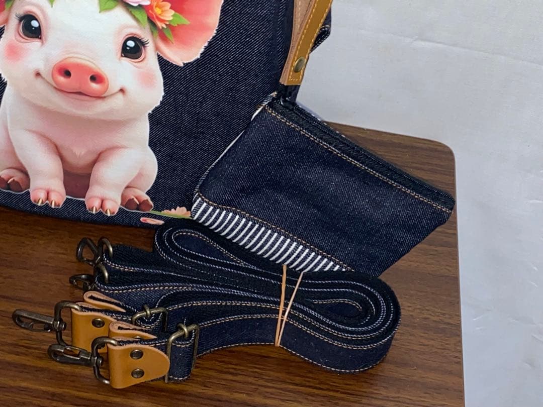 男女兼用☆岡山デニム☆ブタさん☆リュックorワンショルダーバッグ