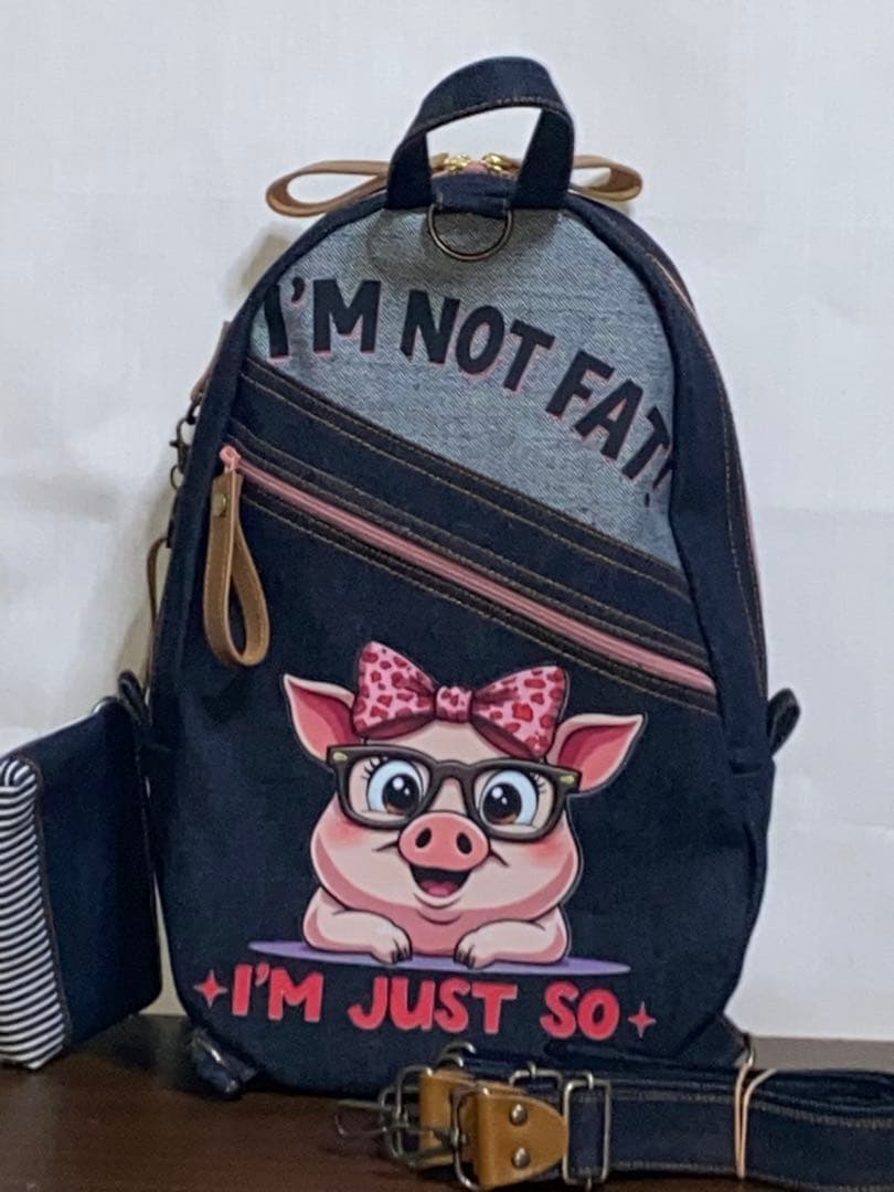 男女兼用☆岡山デニム☆ブタさん☆リュックorワンショルダーバッグ