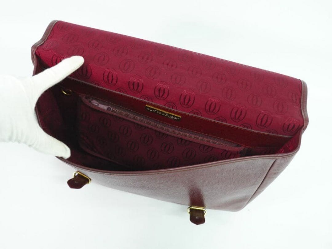 人気ヴィンテージ【Cartier】マストトリニティ 2WAYレザーバッグボルドー