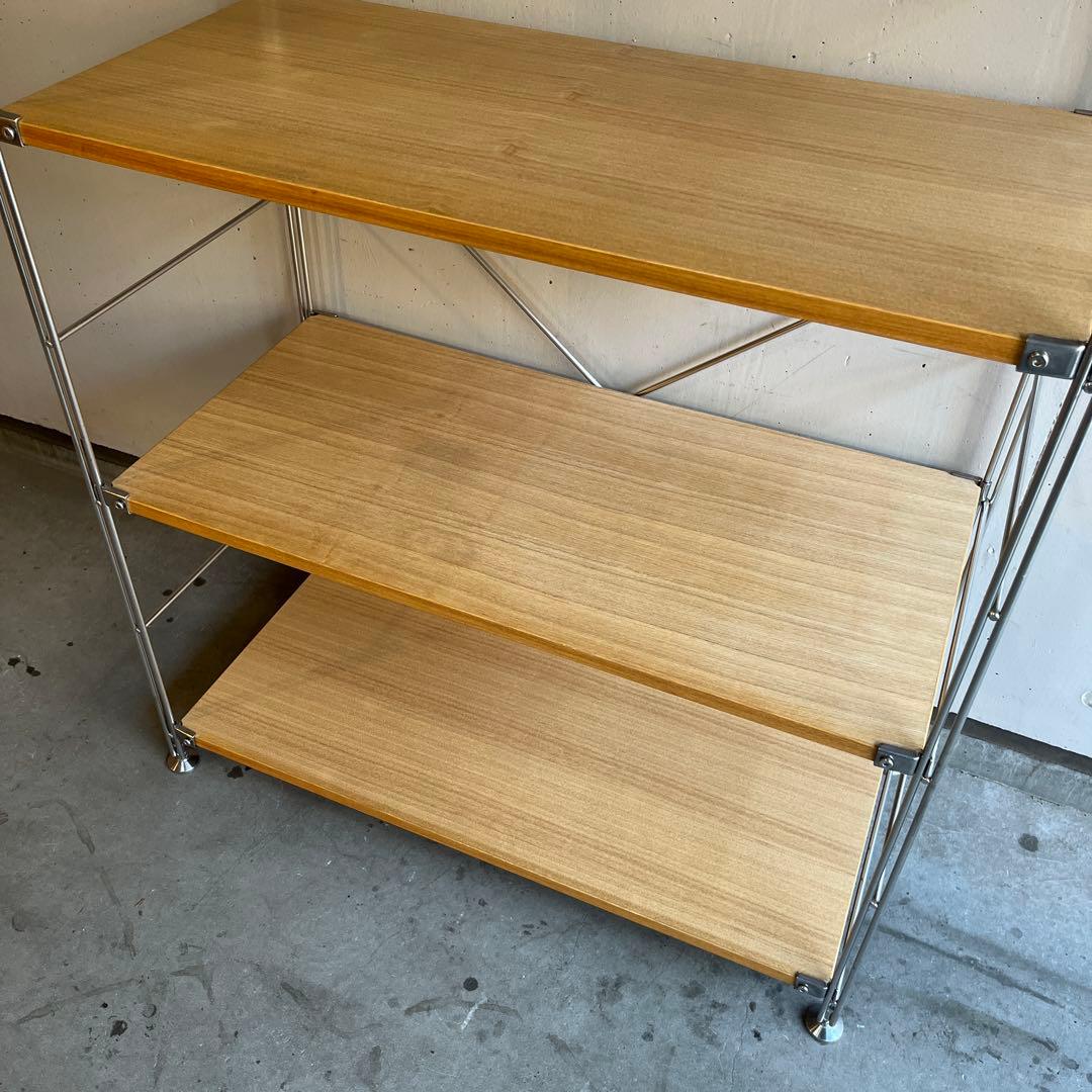 美品★無印 ステンレスユニットシェルフ　タモ材棚セット・ワイド・大