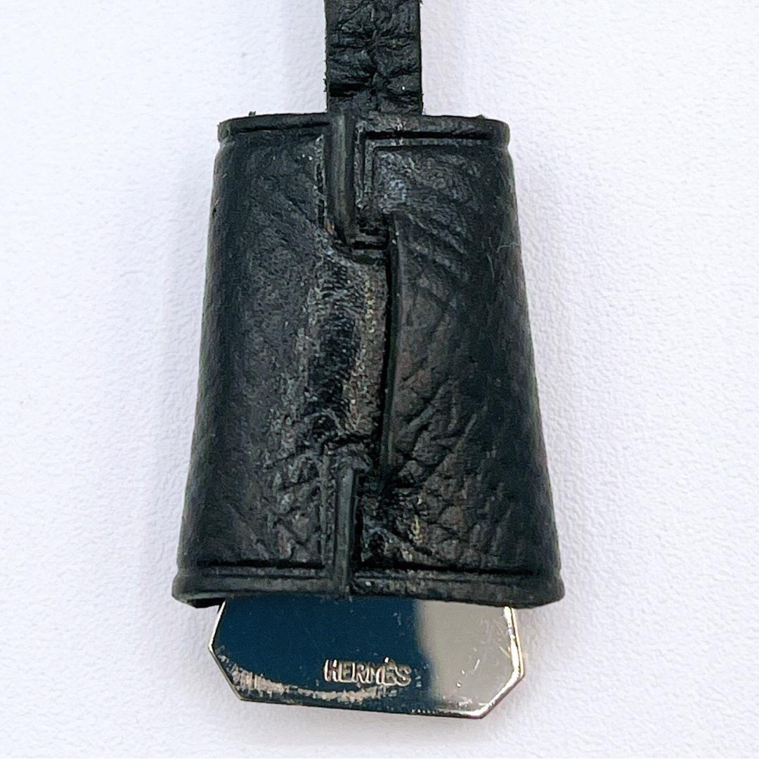 HERMES エルメス ミニクロシェット チャーム シルバー レザー ブラック