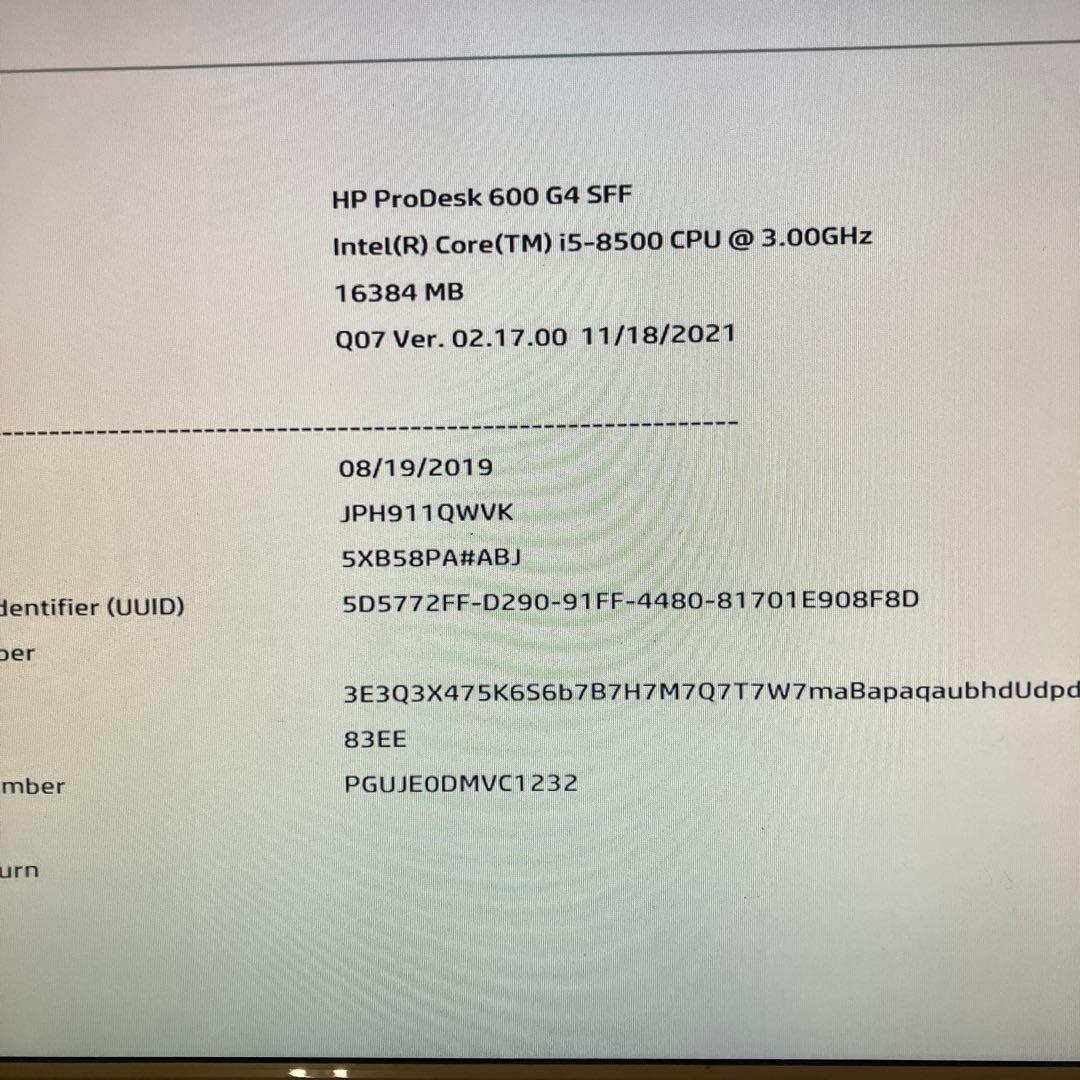 8世代！Core i5！HP ProDesk 600G4本体のみジャンク品！